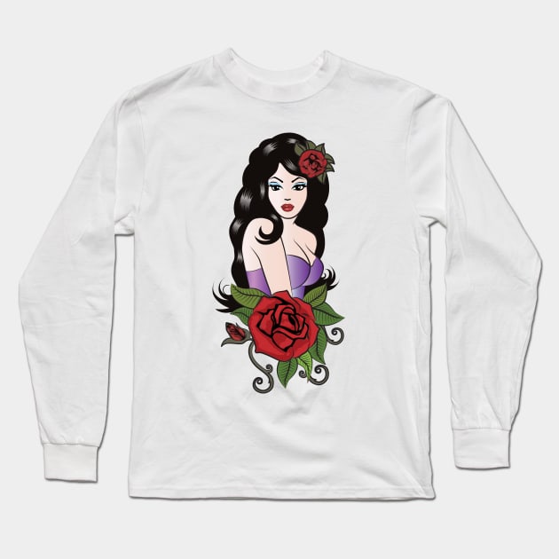 Tattoo Girl Long Sleeve T-Shirt by PauHanaDesign